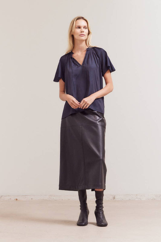 Midnight Silky Ruffle Sleeve Blouse