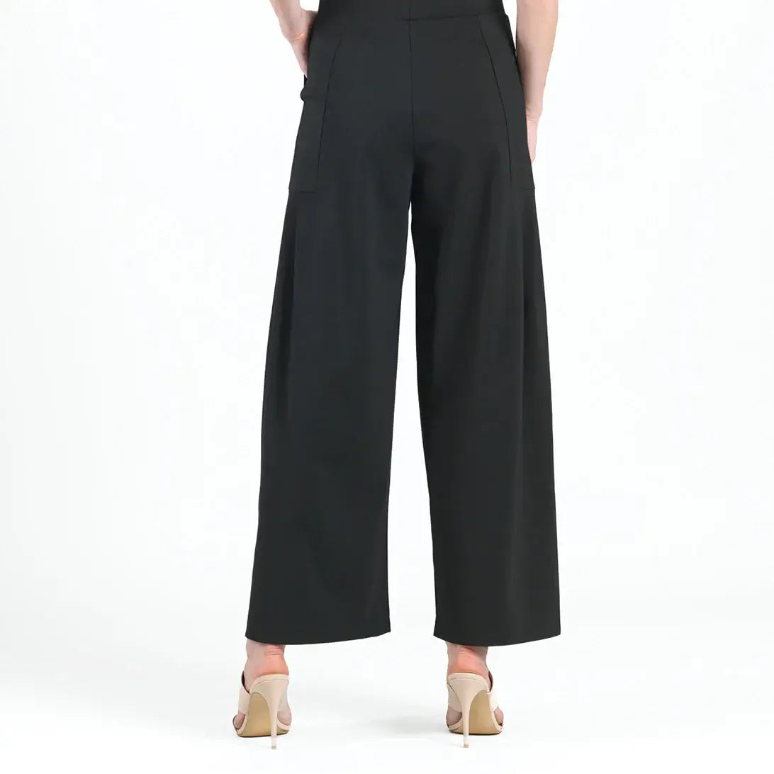 Rayon-Ponte Knit - Pleated Wide Leg Pocket Pant