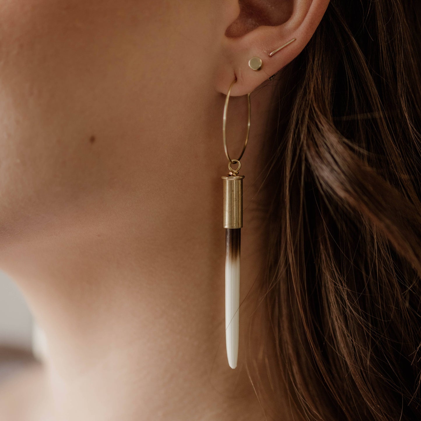 Porcupine Quill with Brass Casing Earrings
