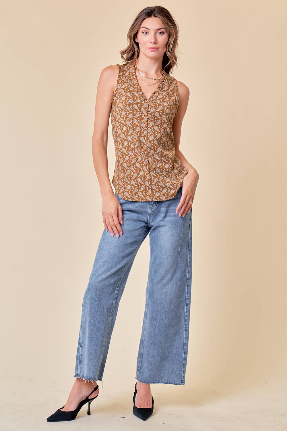 Printed Rib Frilled Tank
