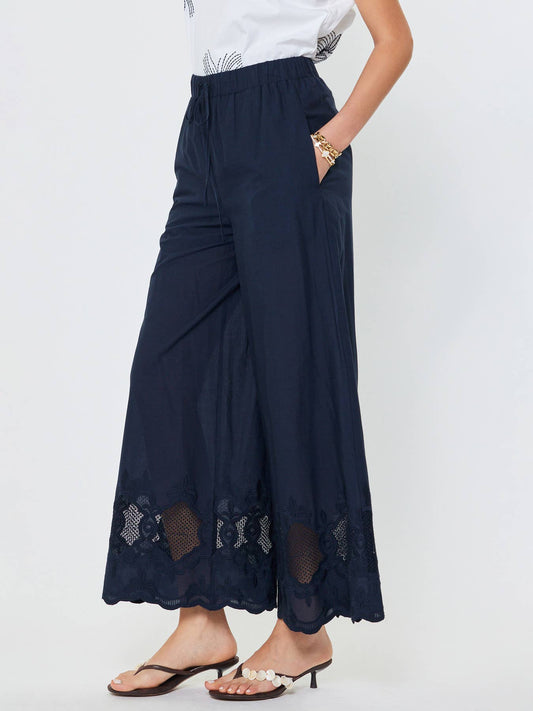 Delicate Embroidered Border Wide Leg Pants