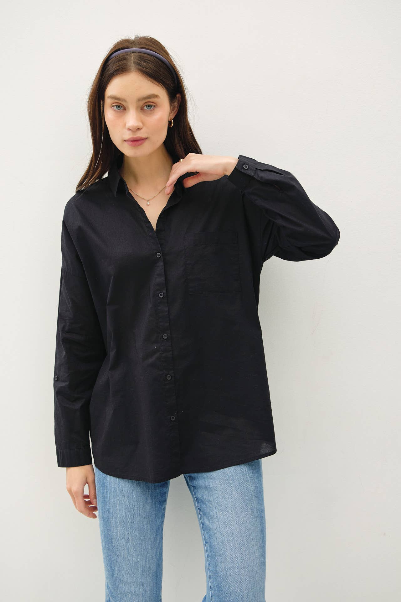 Oversized Basic Cotton Button-up