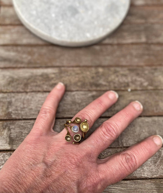 Brass & Moonstone Sculpture Ring