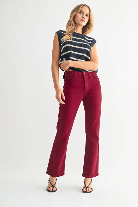 JUST BLACK DENIM - Dark Cherry - Slim Cropped Bootcut