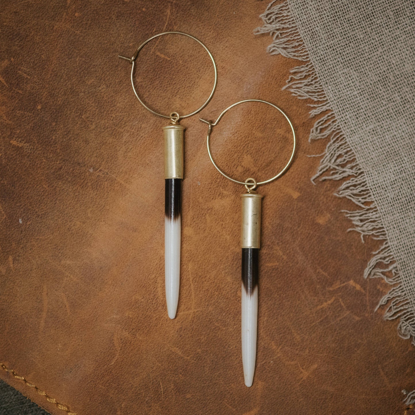 Porcupine Quill with Brass Casing Earrings