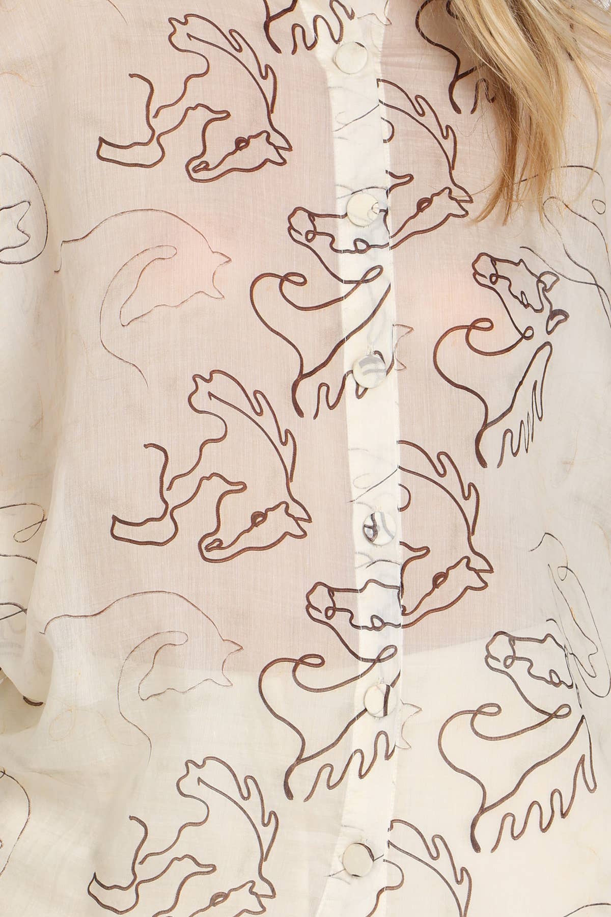 Horse Stencil Print Sheer Blouse