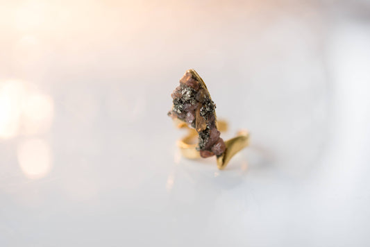 Adjustable Pyrite Quartz Ring