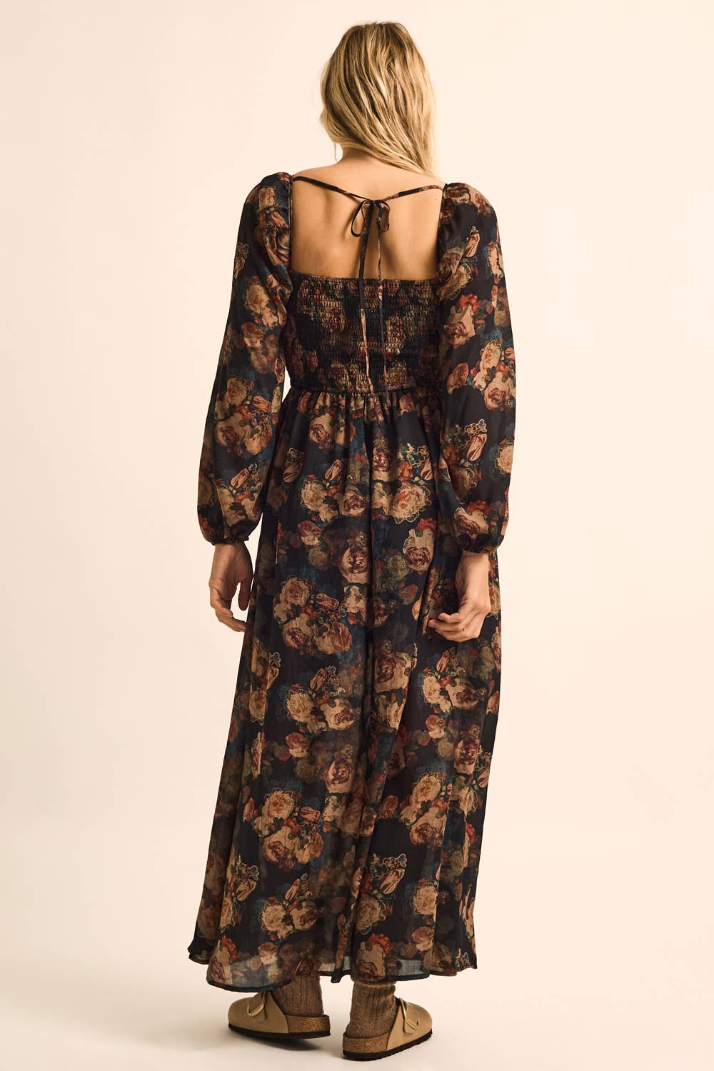 Midnight Floral Velvet-Trimmed Maxi Dress