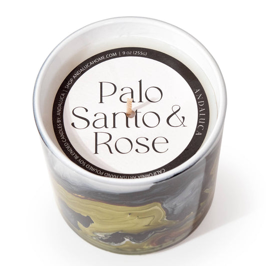 Palo Santo & Rose Swirl Glass Candle