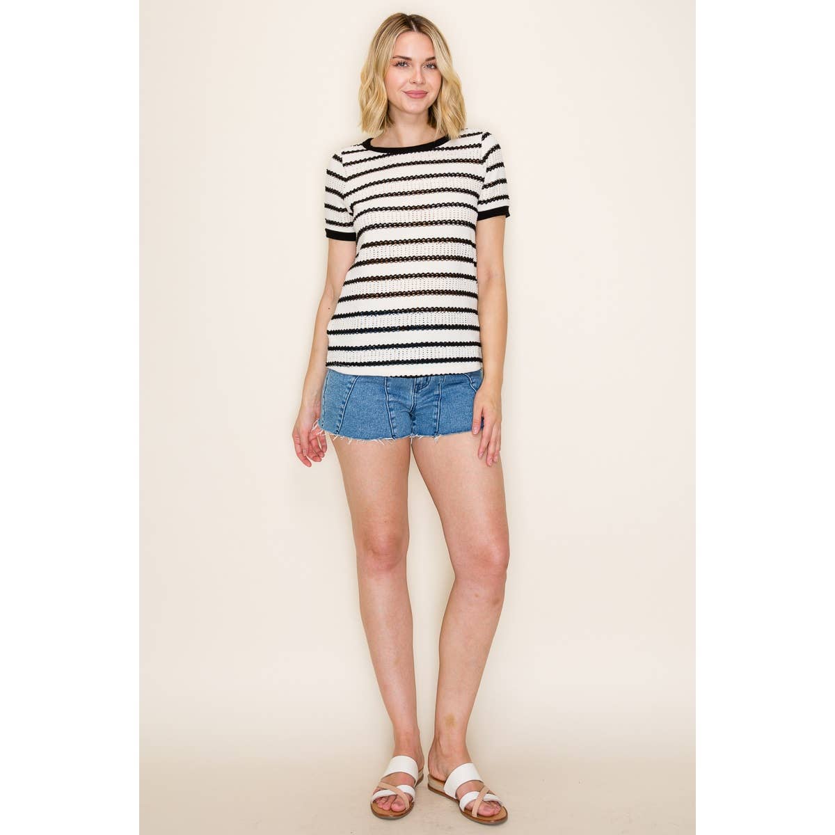 Pointelle Striped Top