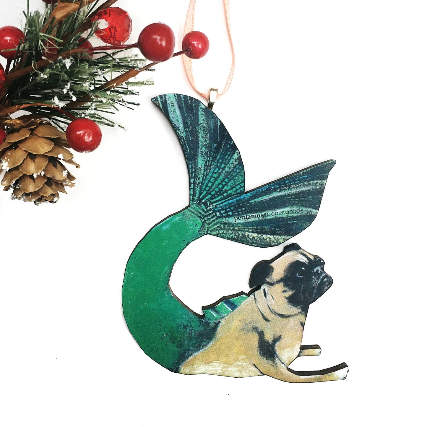 Pug Mermaid Christmas Ornament