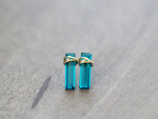 Gemstone Bar Studs - Teal Quartz