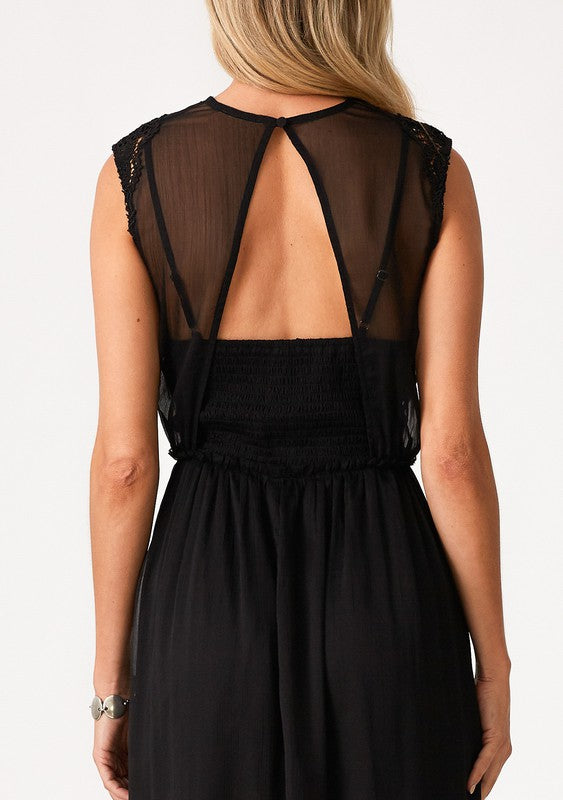 Sleeveless Lace Trim Midi Dress