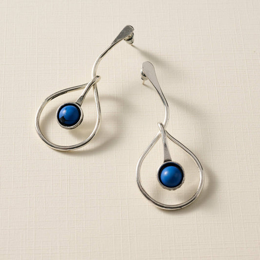 Kaksha Silver Cobalt Bead Drop Earrings