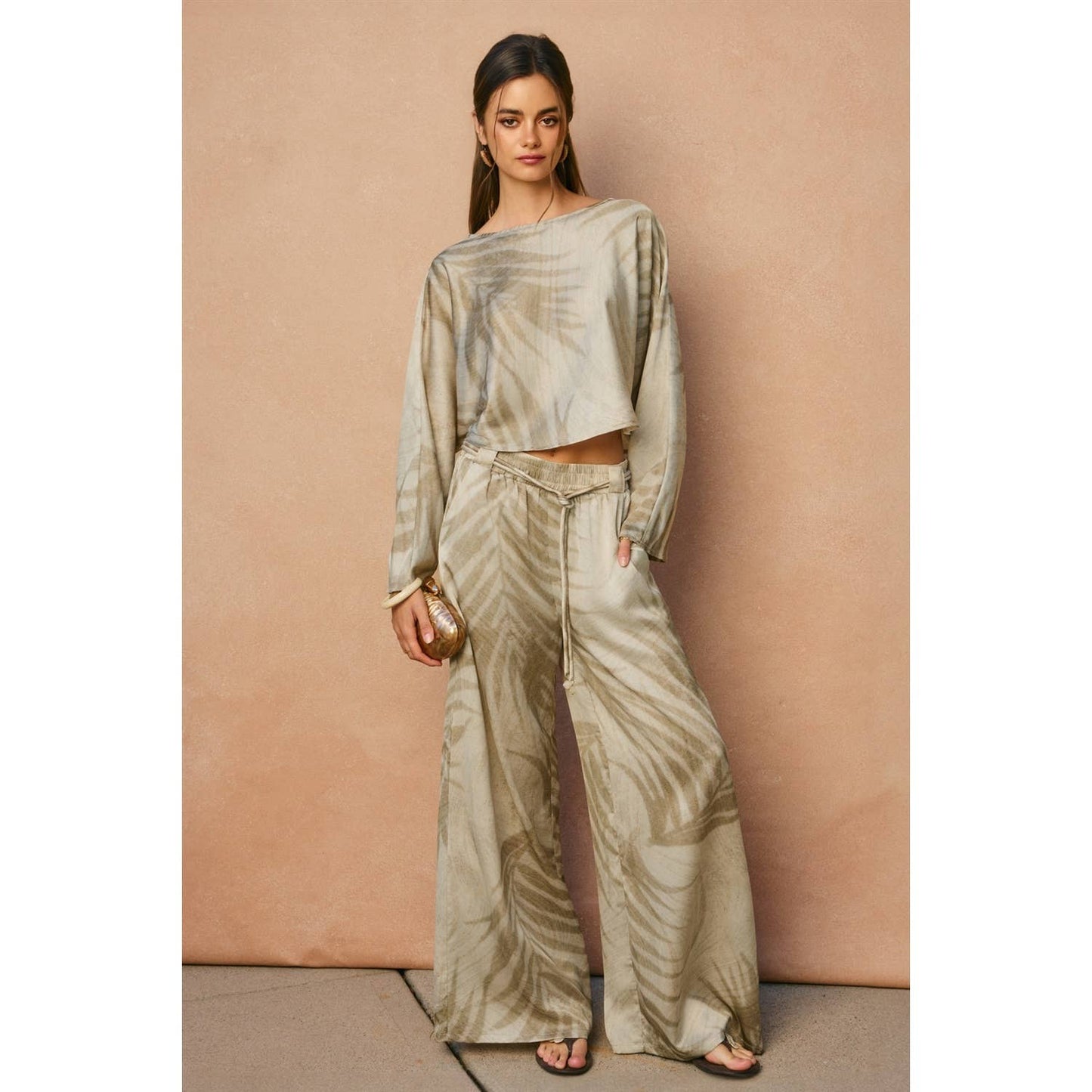 Sandstone Palm Looped Belt Pants