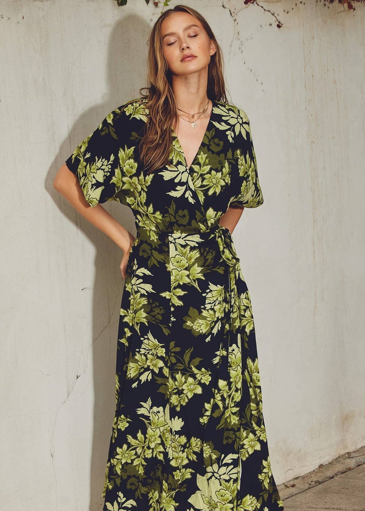 Midnight Floral Wrap Maxi Dress