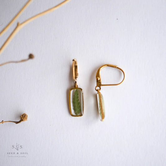 Tiny Fern Rectangle Huggie Hoops