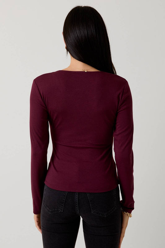 Merlot Front Hook & Eye Knit Top