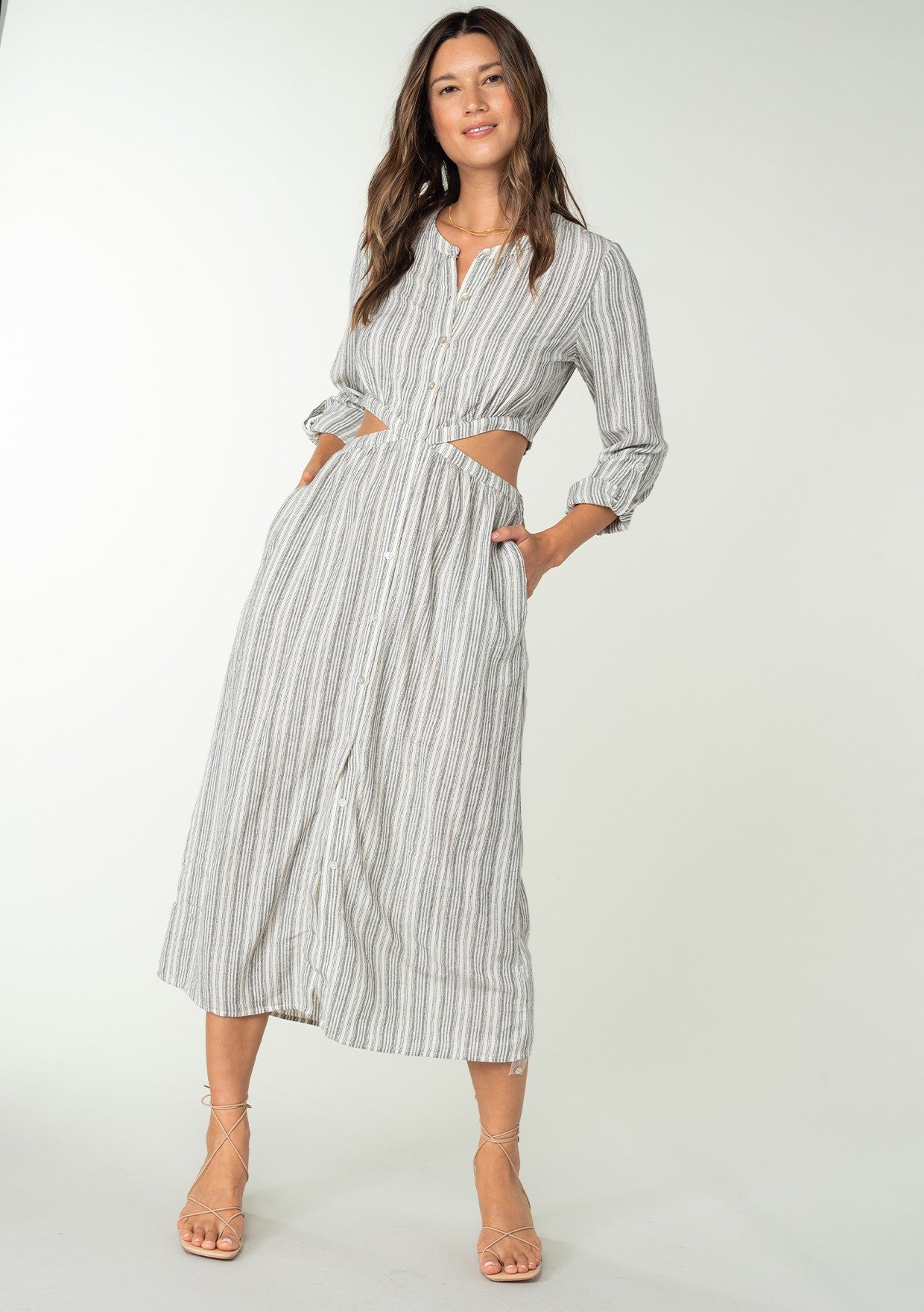 The Joanie Stripe Cut Out Midi Dress