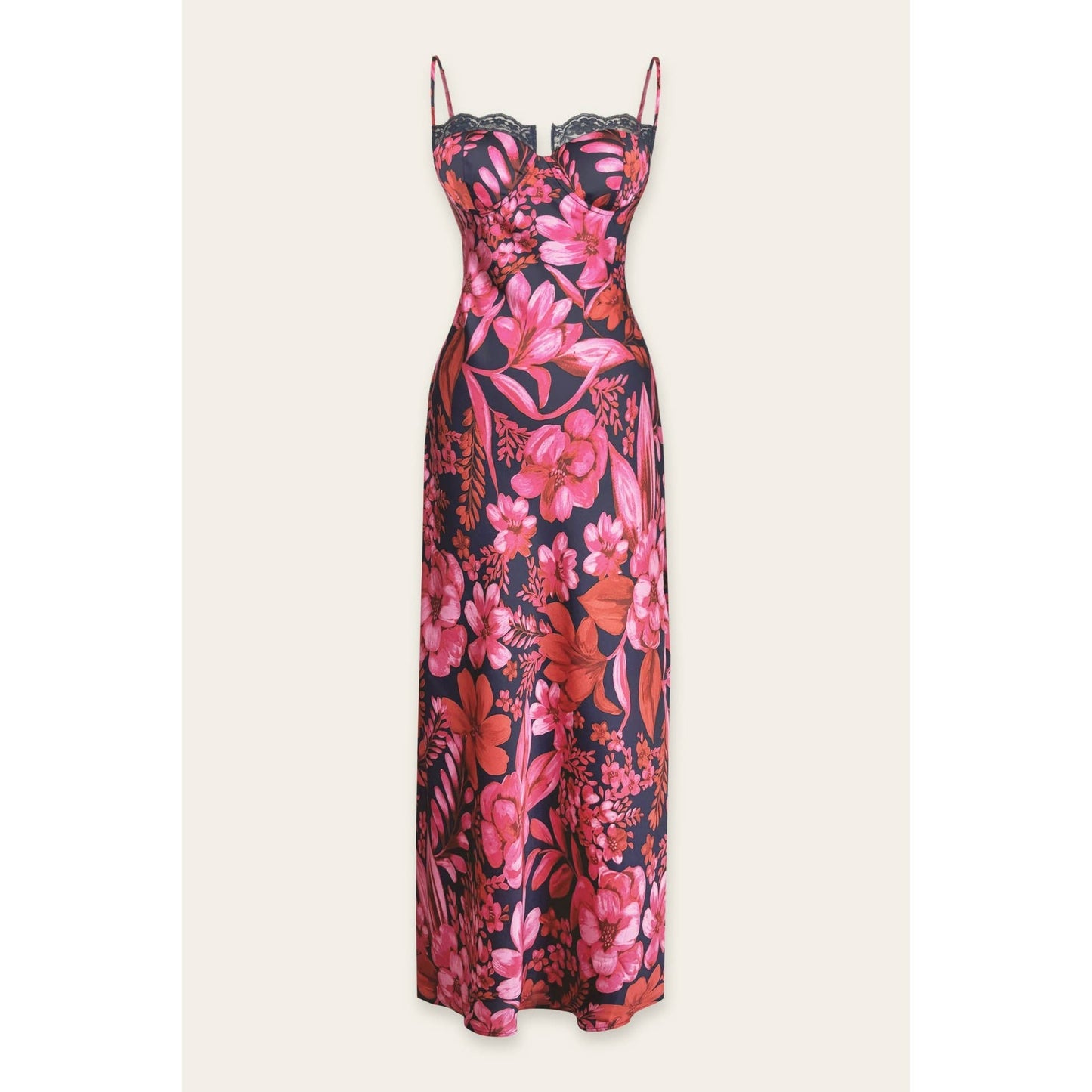 Luminous Lace Trim Slip Midi Dress