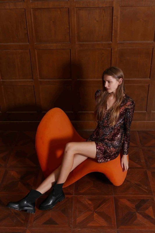 Burgundy Chevron Sequin Dress