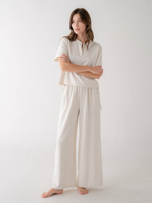 Travel Wear Split Neck Short Sleeve Top