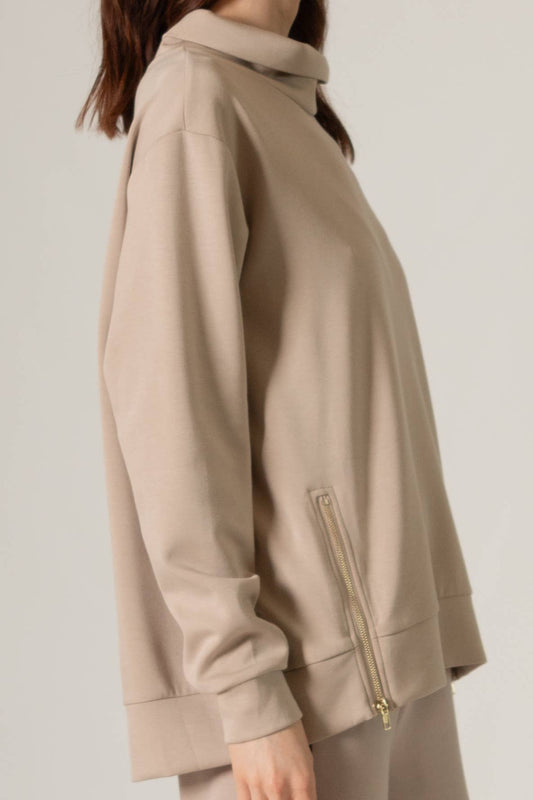 Butter Modal Side Zipper Top - Taupe