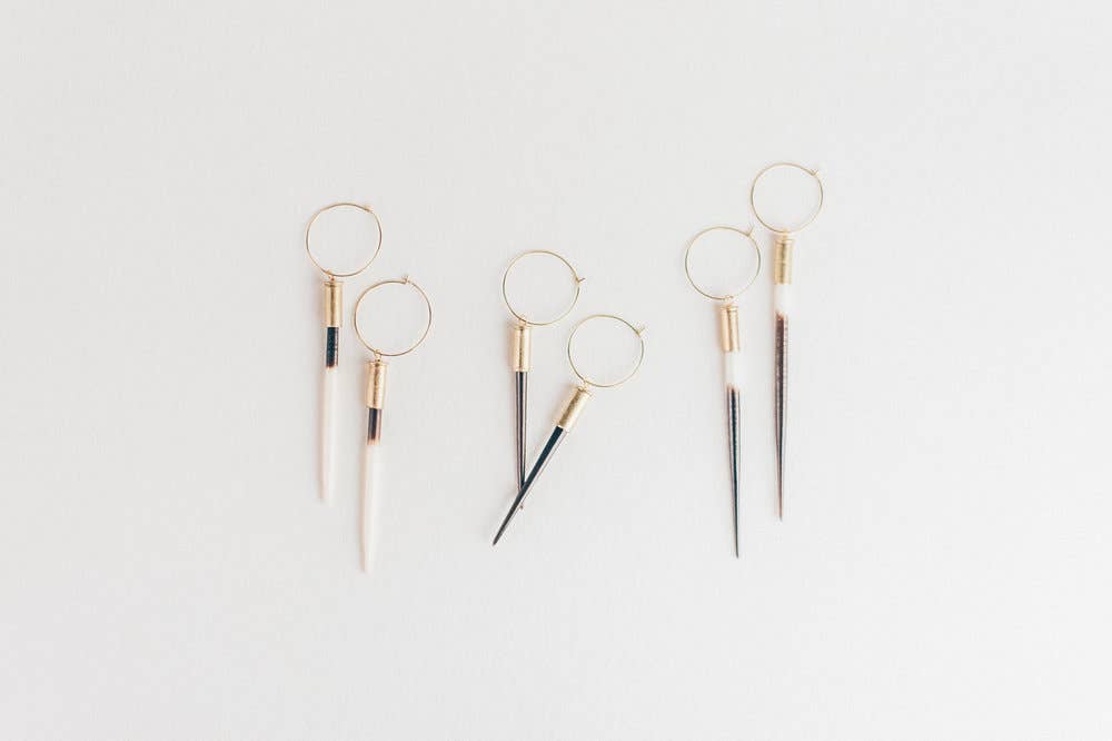 Porcupine Quill with Brass Casing Earrings