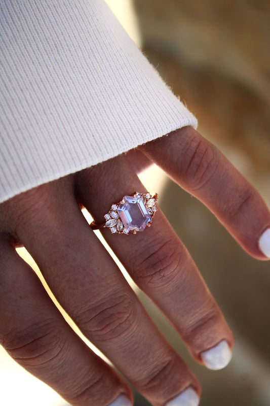 Lavender Quartz Hexagon Floral Ring