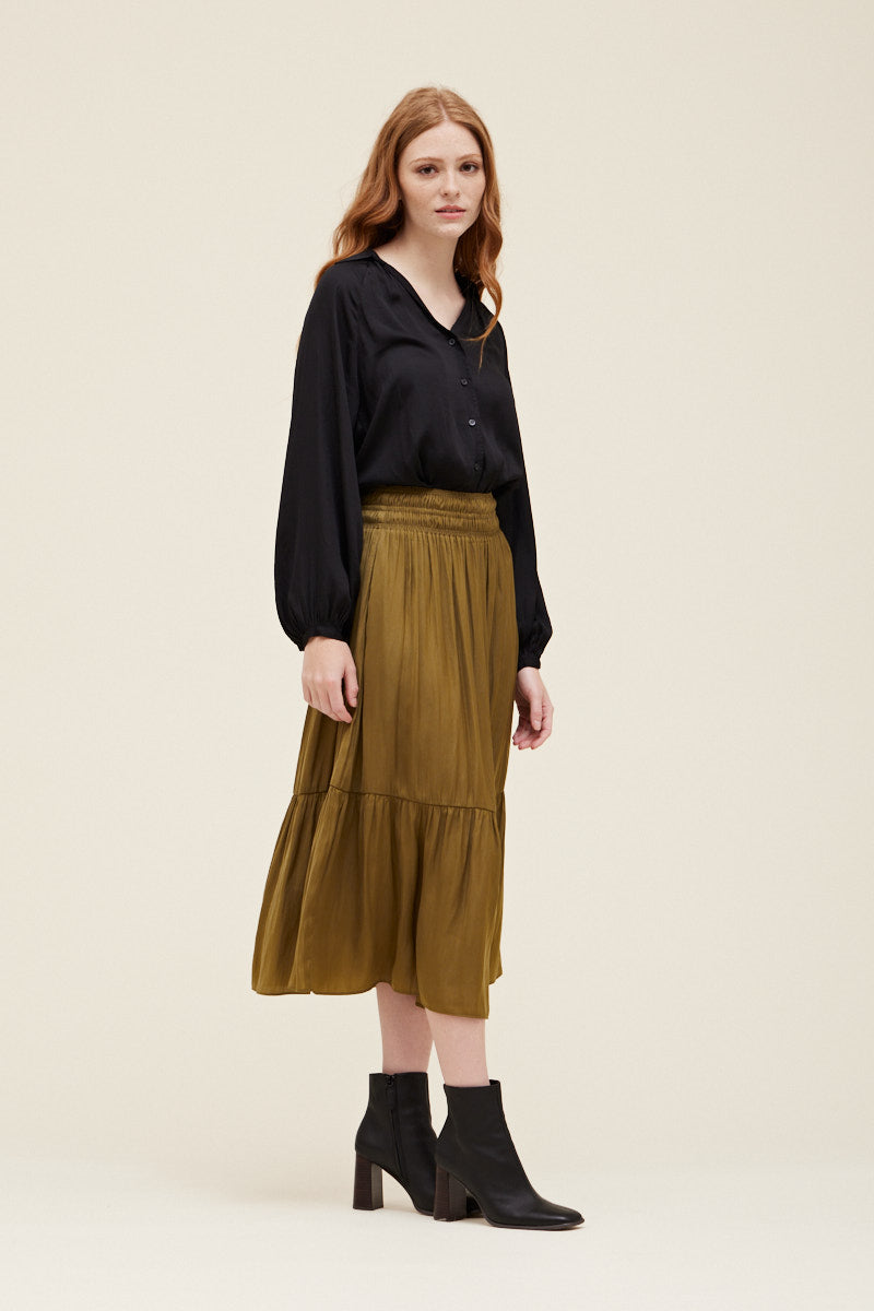 Moss Satin Midi Skirt