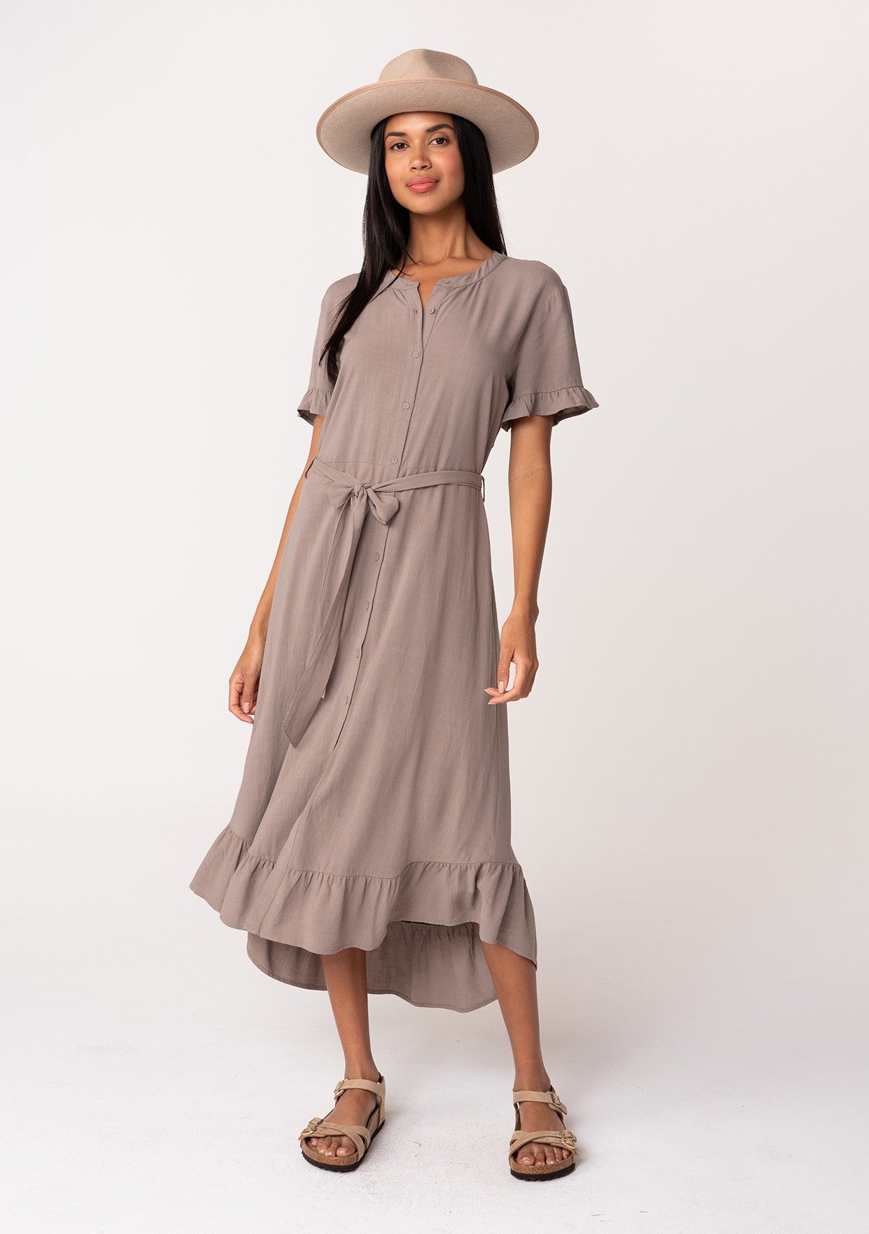 Latte Linen Blend Shirt Dress
