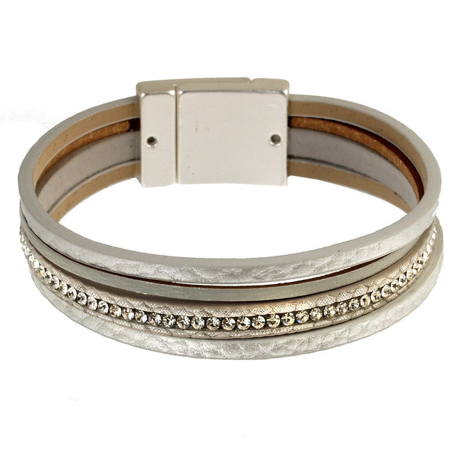 Silver Bands & Crystal Bracelet