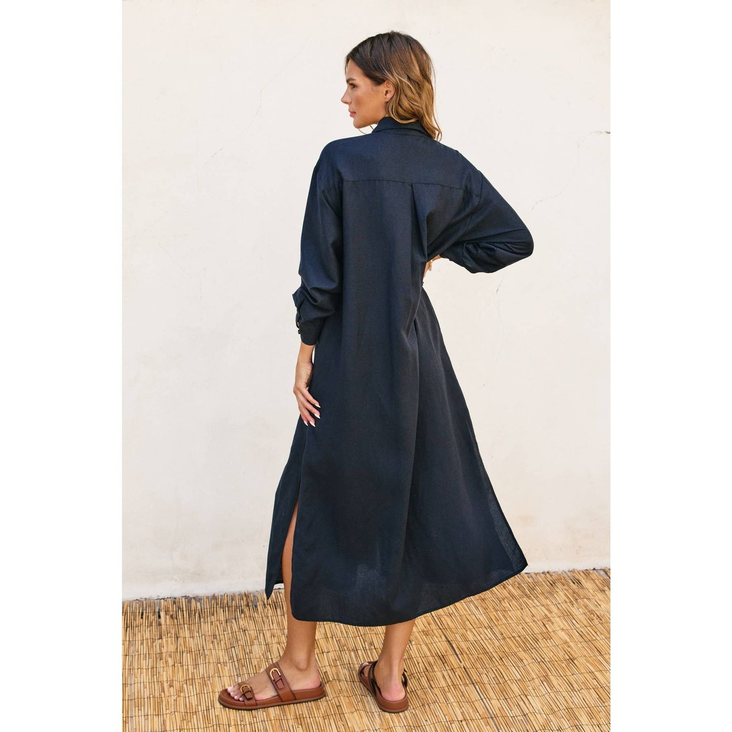 Pleated Longline Shirt Dress