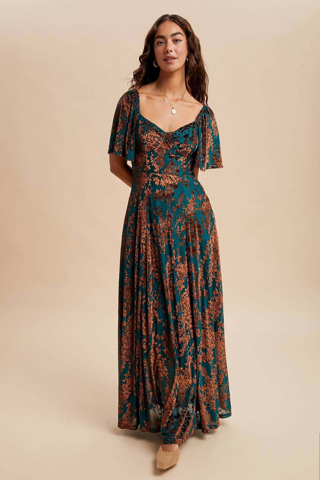 Burnout Velvet Flutter Maxi Dress