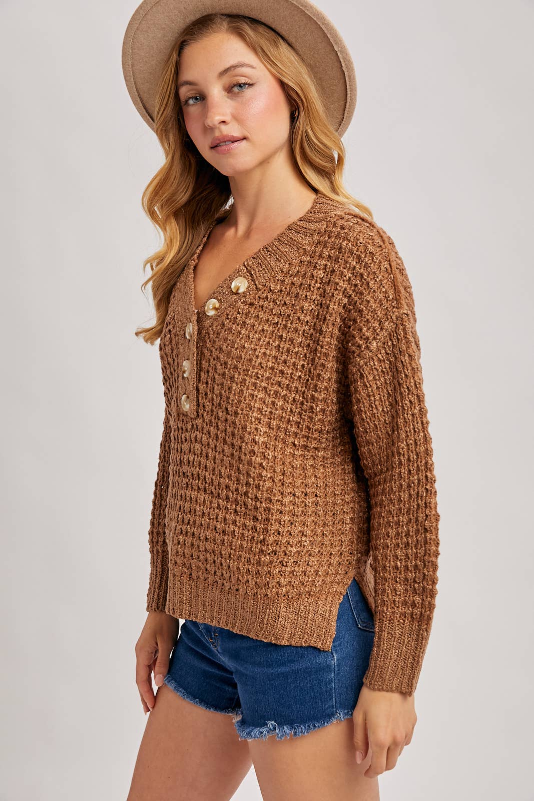 Thermal Henley Sweater Top