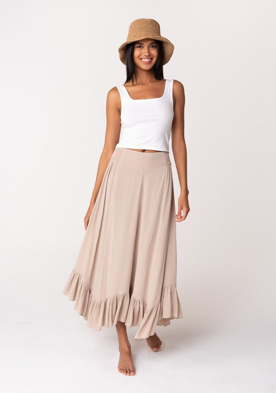 Flowy Smocked Ruffle Hem Skirt