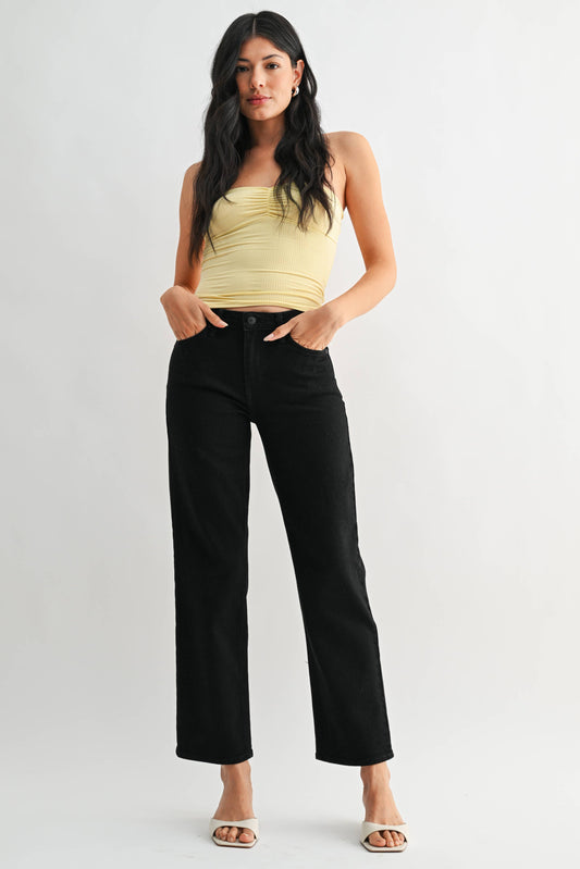 JUST BLACK DENIM - Black Stretchy Straight Jeans