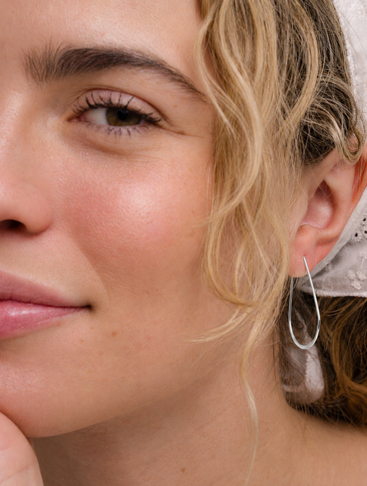 Silver Long Oval Hoop