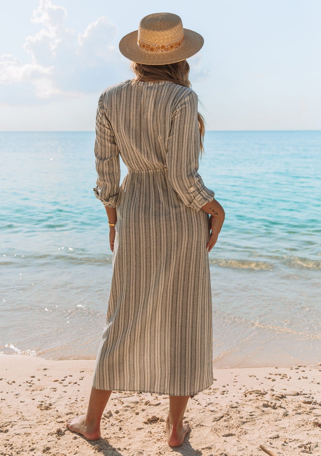 The Joanie Stripe Cut Out Midi Dress