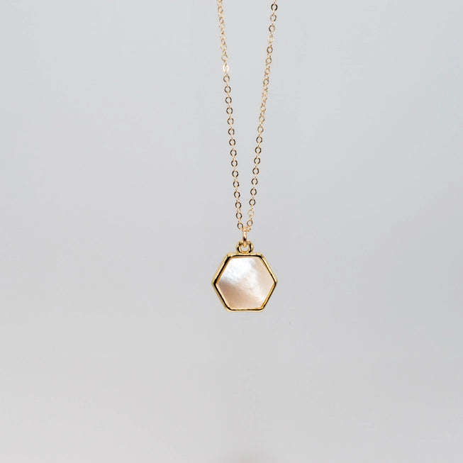 Hexagon Gem Pendant - Mother of Pearl