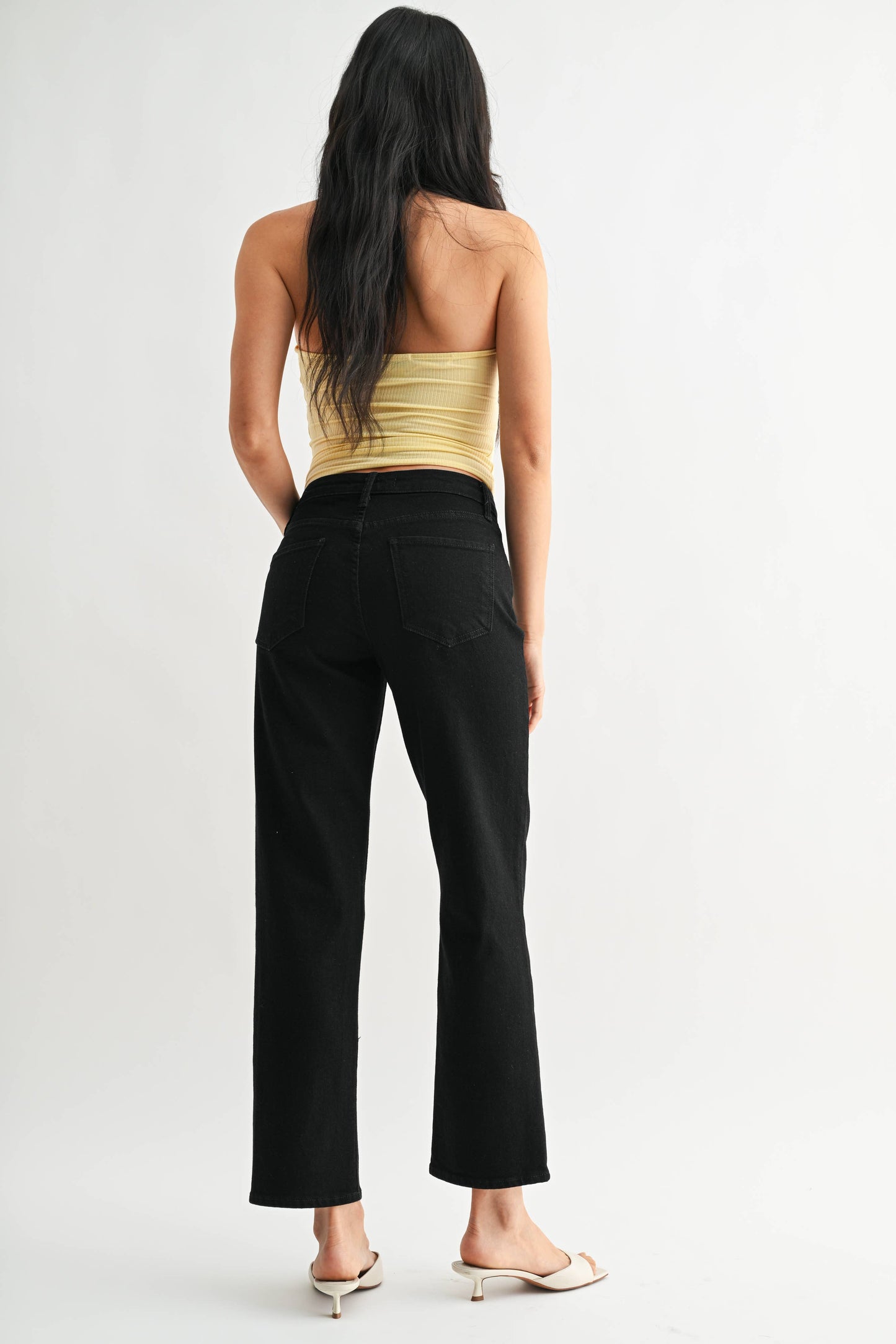 JUST BLACK DENIM - Black Stretchy Straight Jeans