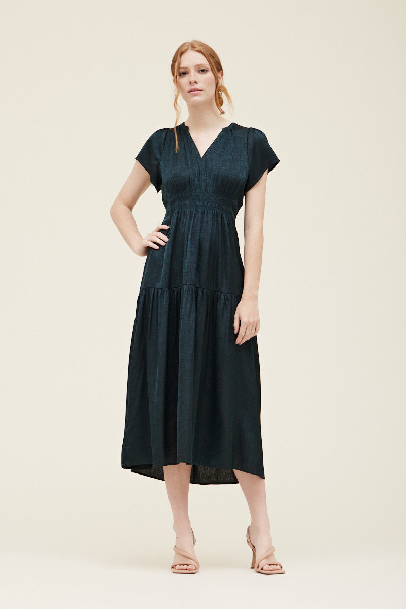 Deep Forest Satin Midi Dress