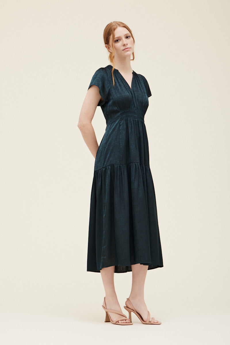 Deep Forest Satin Midi Dress