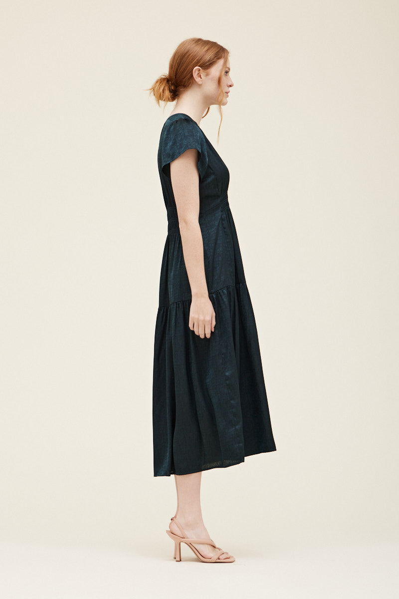 Deep Forest Satin Midi Dress