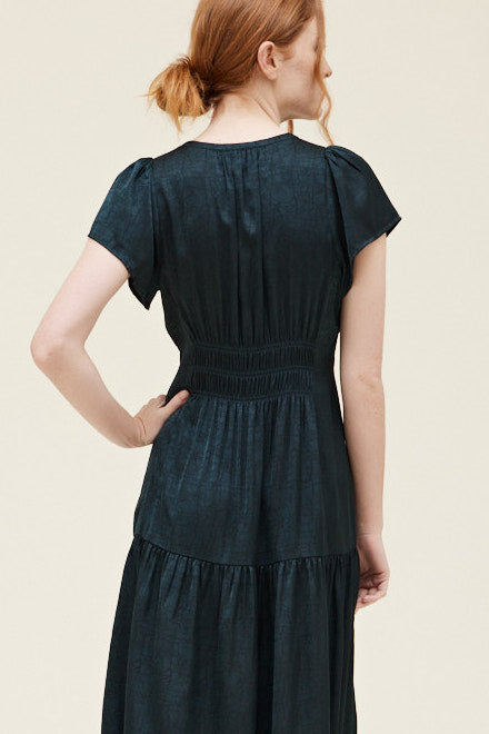 Deep Forest Satin Midi Dress