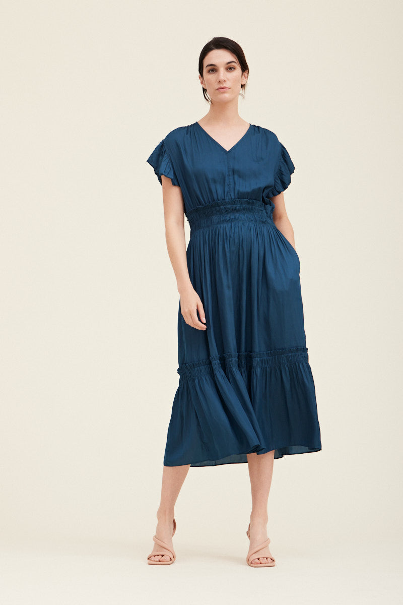 Blue Jewel Satin Dress