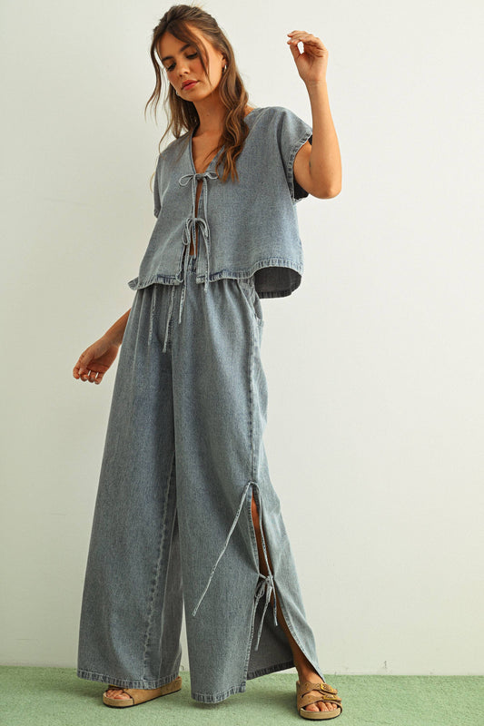 Denim Side Tie Pants
