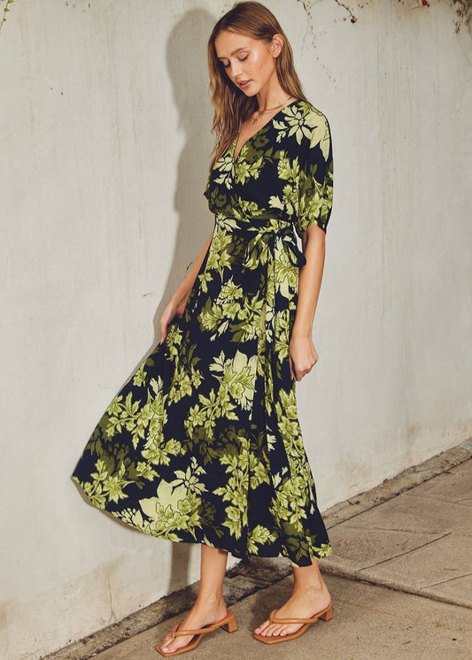 Midnight Floral Wrap Maxi Dress