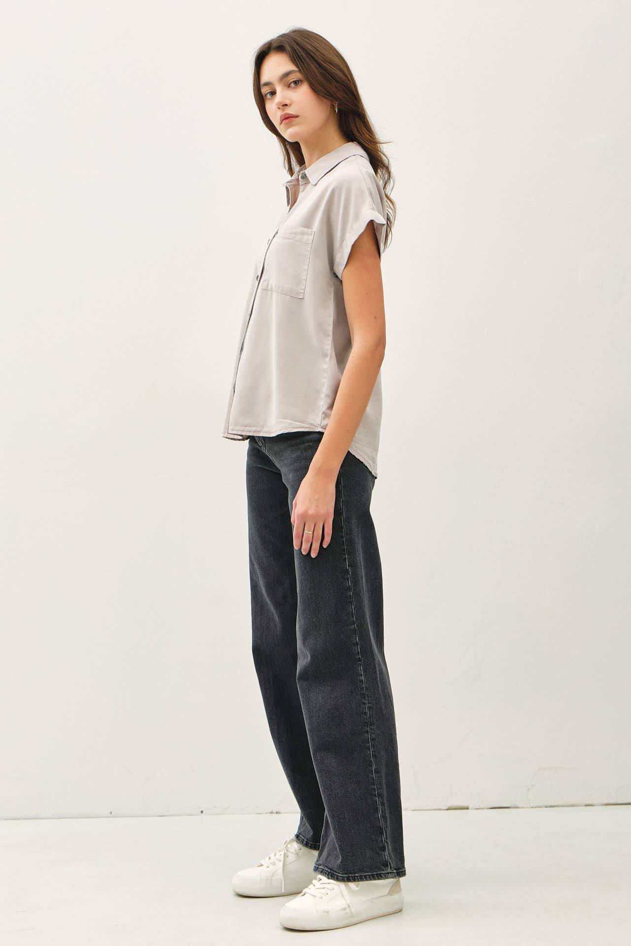 Dolman Short Sleeve Button Down