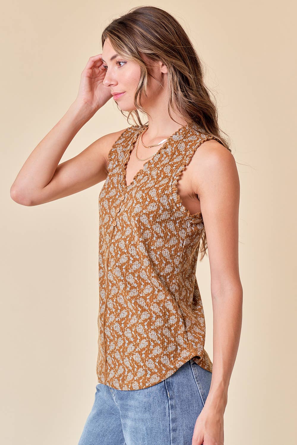 Printed Rib Frilled Tank